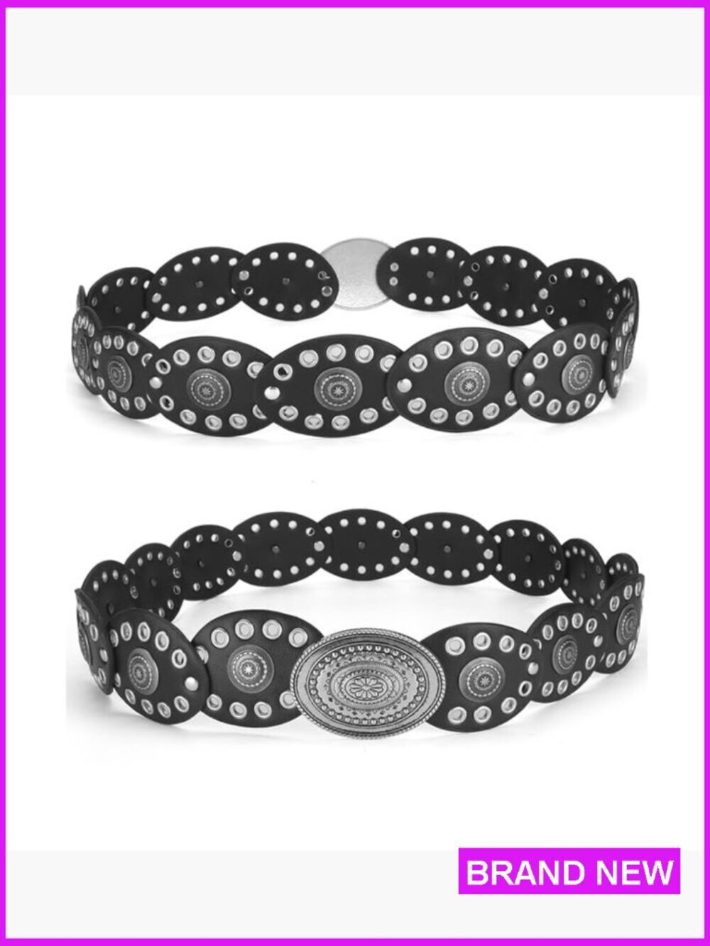 Western Vintage Boho Style PU Leather Wide Disc Belt Adjustable Waist - Picture 3 of 7